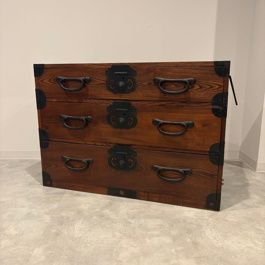 古道具 木製 箪笥 3段 アンティーク 民藝 レトロ