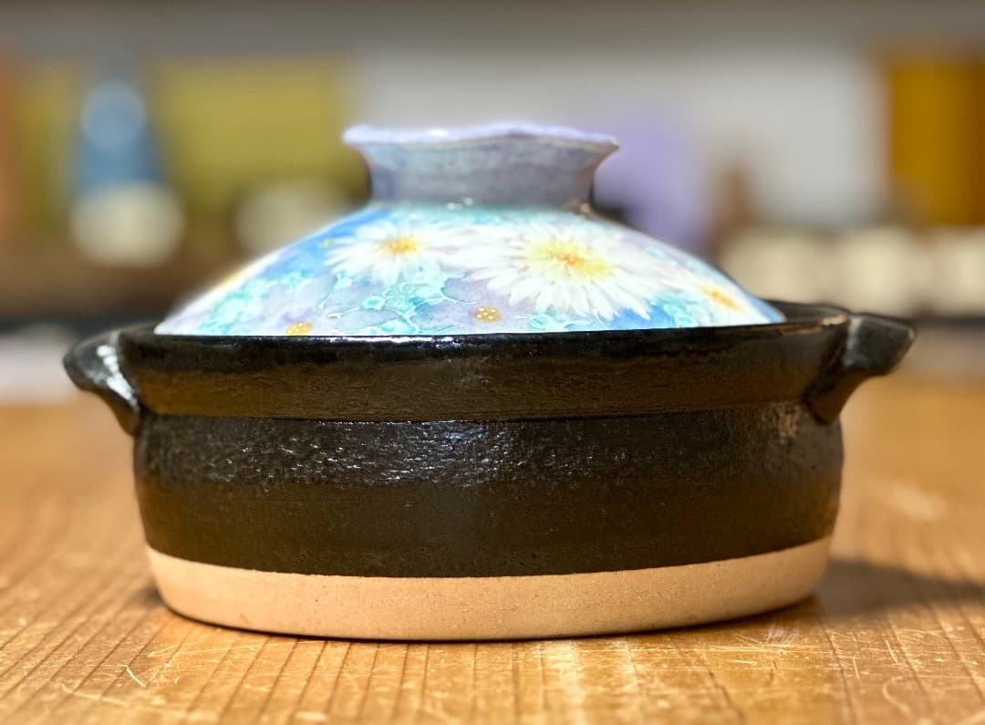 値下げ　新品　工房ゆずりは　６号土鍋　直火IHOK　花友禅　一人用　萬古焼