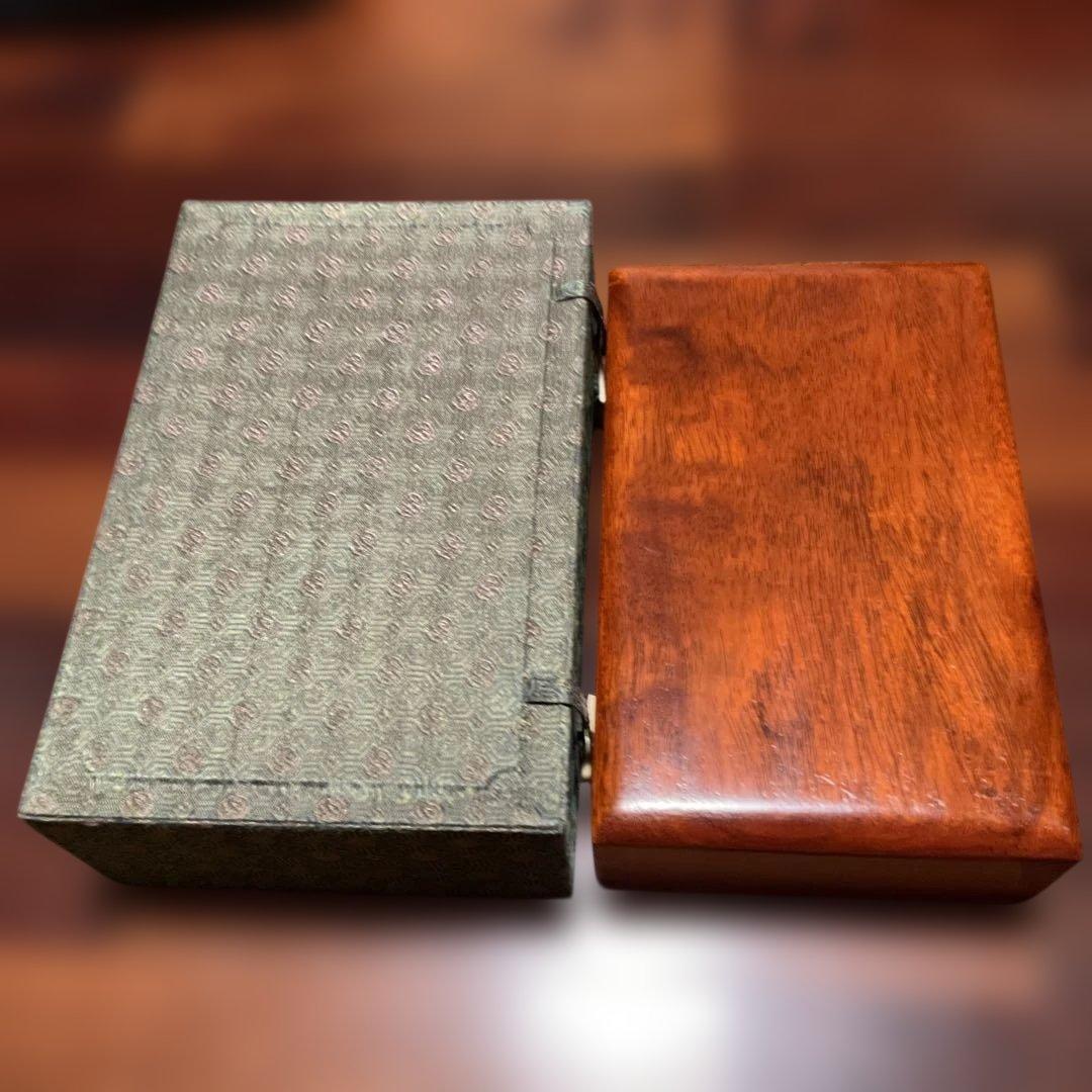 カリン木製文箱 、硯箱、箱付き