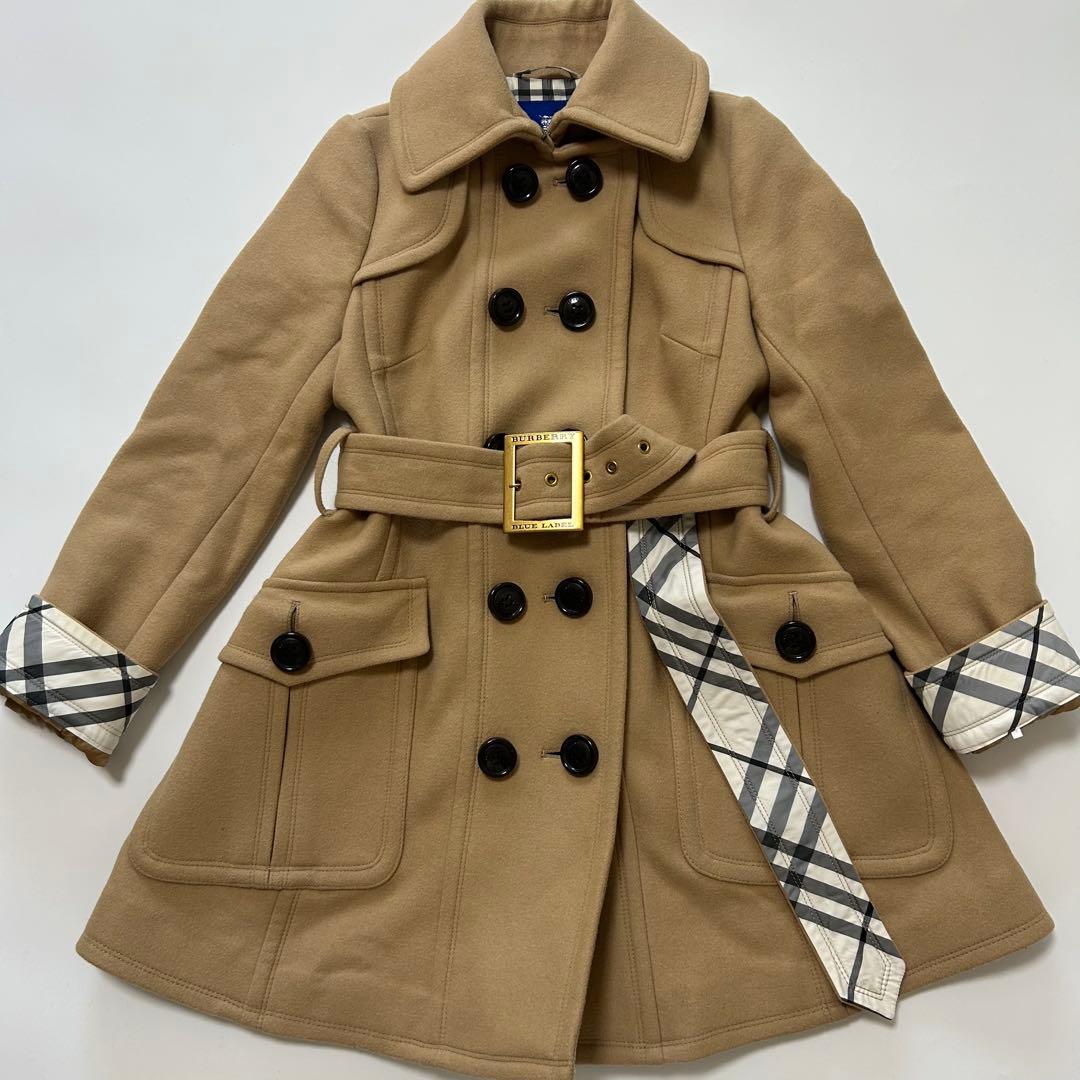 バーバリーブルーレーベル　ダッフルコート　ノバチェック　ベージュ　38 ベルト
