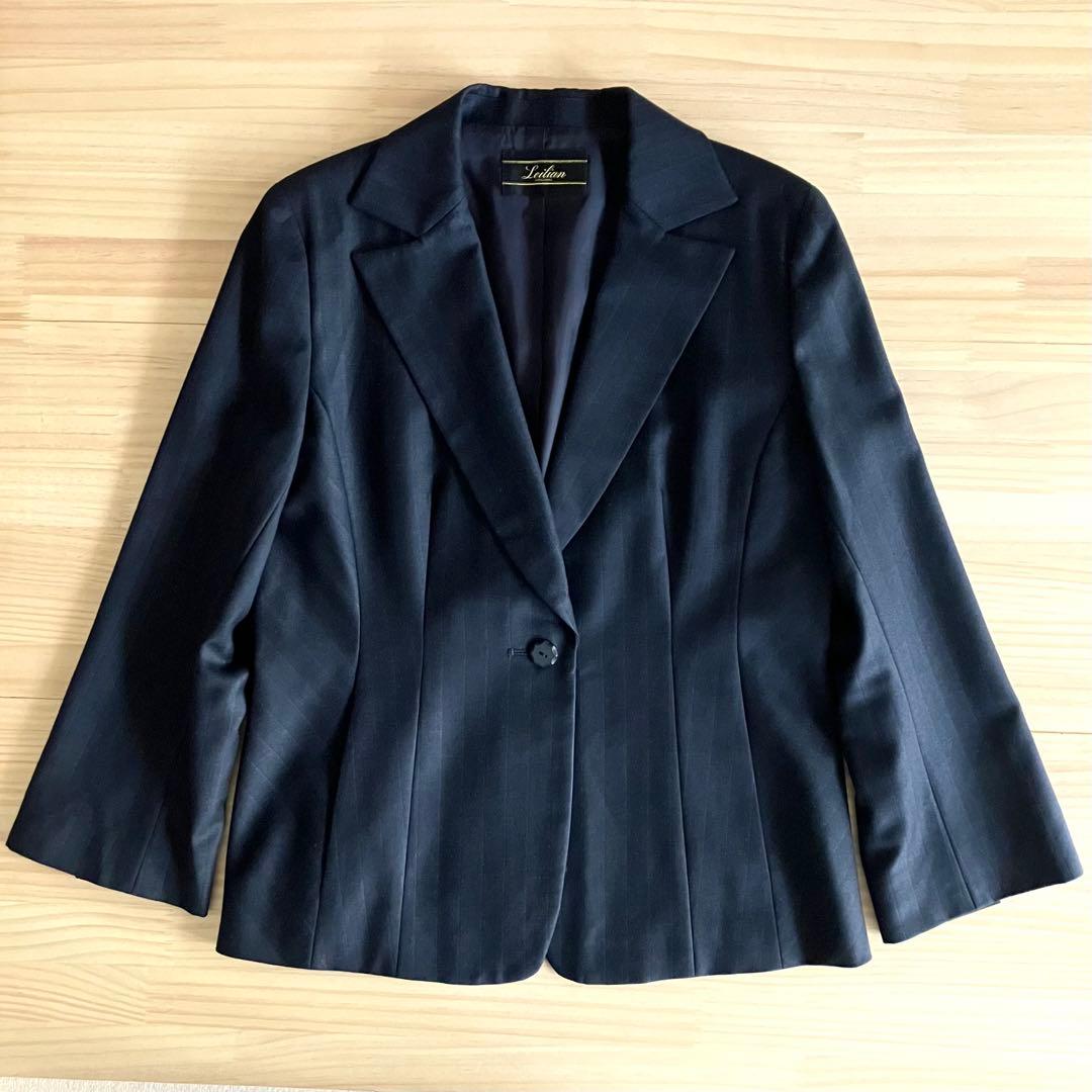 美品 Leilian ウール100% パンツスーツ 13 日本製 ゼニア別注生地