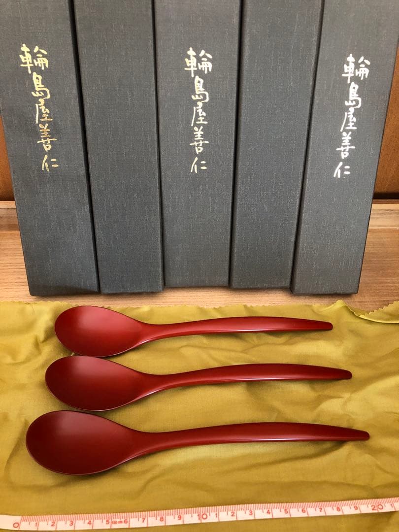 輪島塗　朱色スプーン3本セット