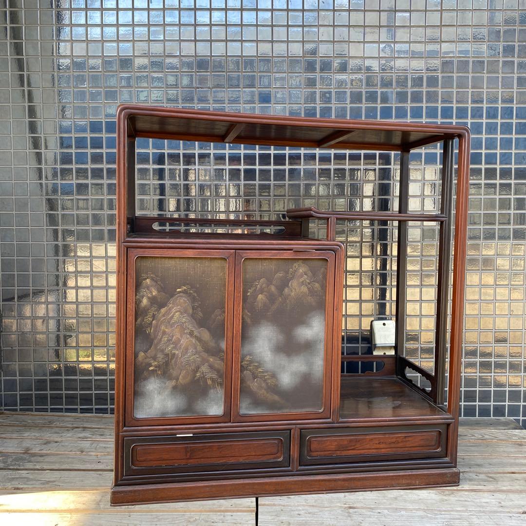 時代物 蒔絵飾り棚 紫檀 骨董品 古家具 店舗什器 箪笥 古美術