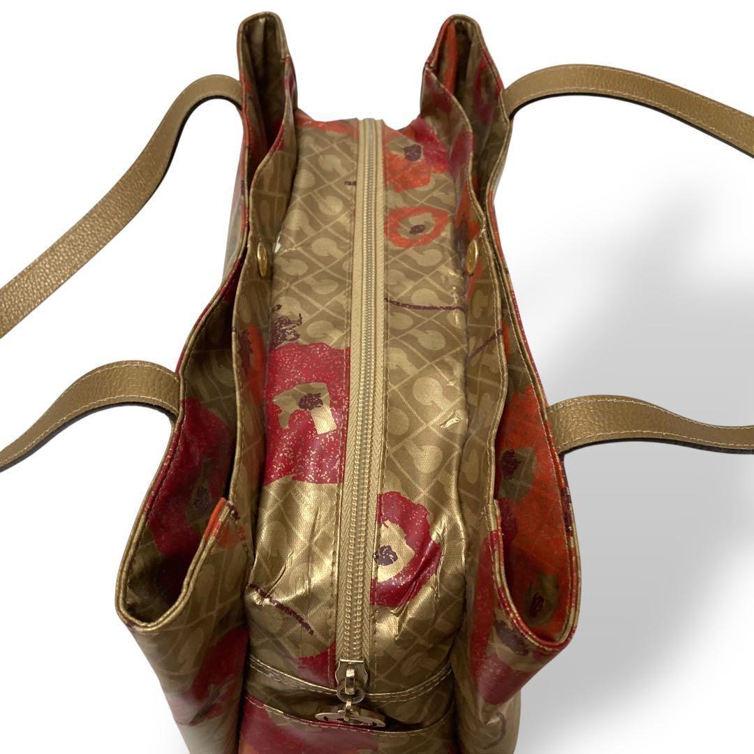 【保管品】ゲラルディーニ　ソフティ　トートバッグ　フラワー　花柄　ゴールド手提げ