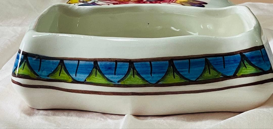 イタリア製 マヨリカ焼 花瓶＆小物入れ 手描き鳥柄