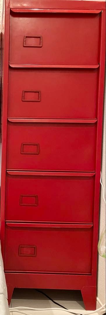 ビンテージ風スチールキャビネット　5段　赤