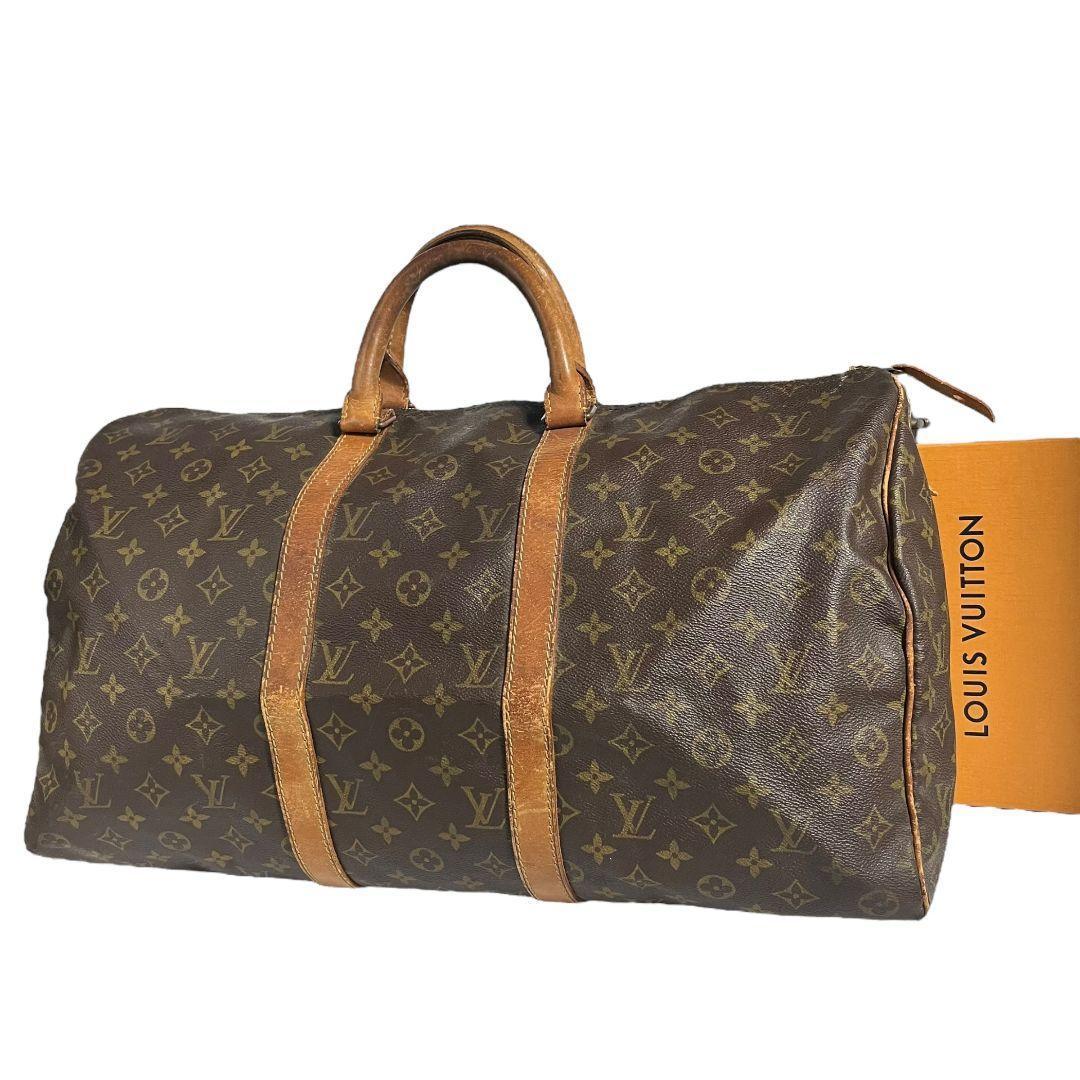鑑定済　ルイヴィトン　モノグラム　キーポル50　ボストンバッグ　茶　旅行用バッグ