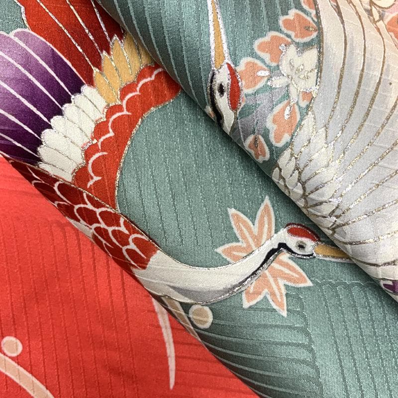 512ag21□七五三 七歳 女児 着物&袋帯&長襦袢 鶴 藤 露芝□状態良好