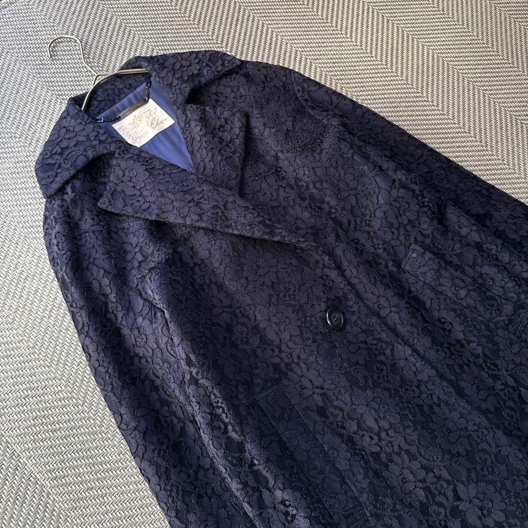 美品 グレースクラス レース チェスターコート ロングコート ネイビー サイズF