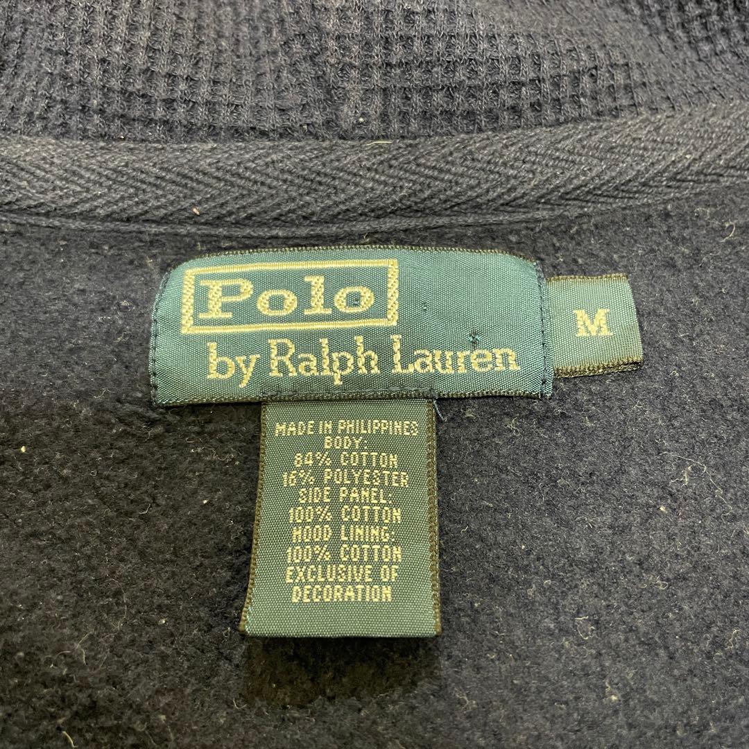 90's ポロバイラルフローレン フルジップパーカー ワンポイント サーマル 紺