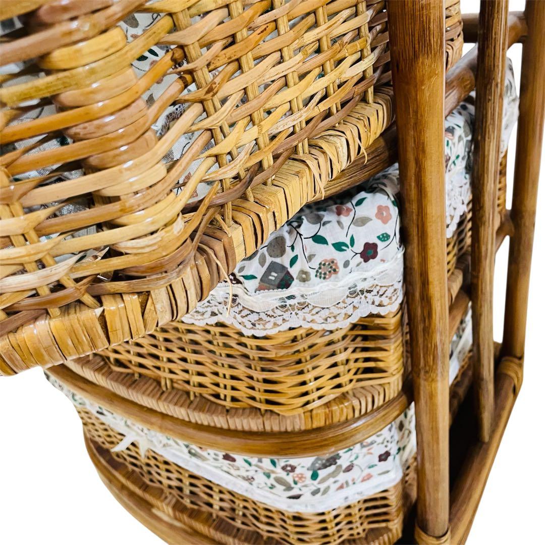 【良品】ラタン チェスト 3段 キャスター付き 籐 レトロ