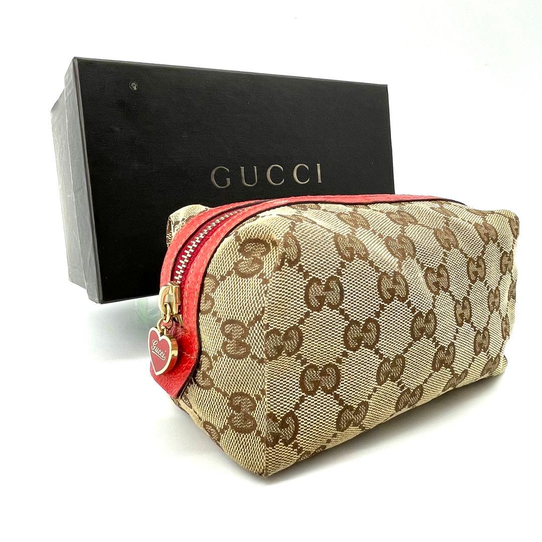 グッチ✨GGキャンバス 化粧ポーチ ミニチャーム付 バニティバッグ レッド 箱付