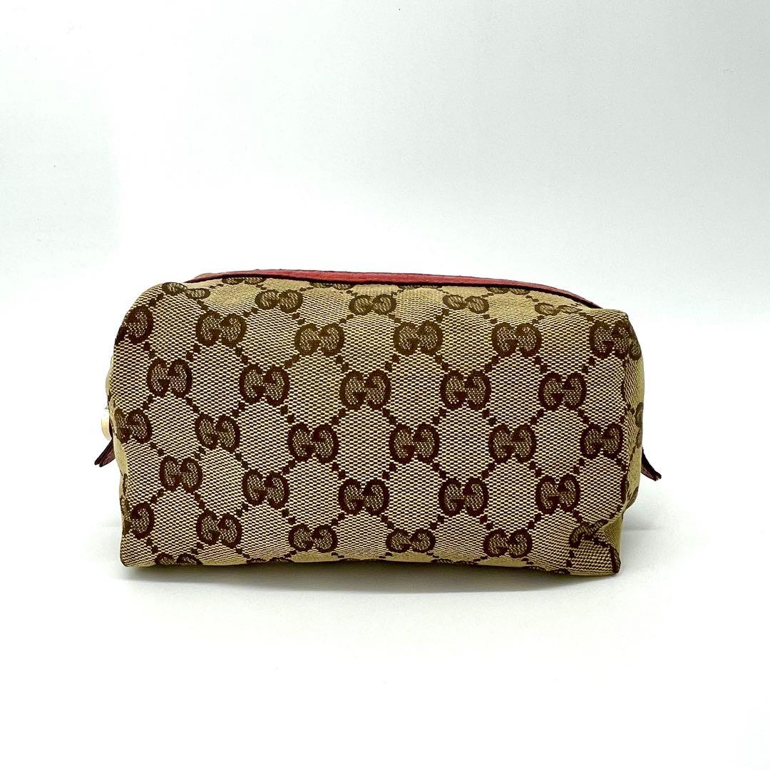 グッチ✨GGキャンバス 化粧ポーチ ミニチャーム付 バニティバッグ レッド 箱付