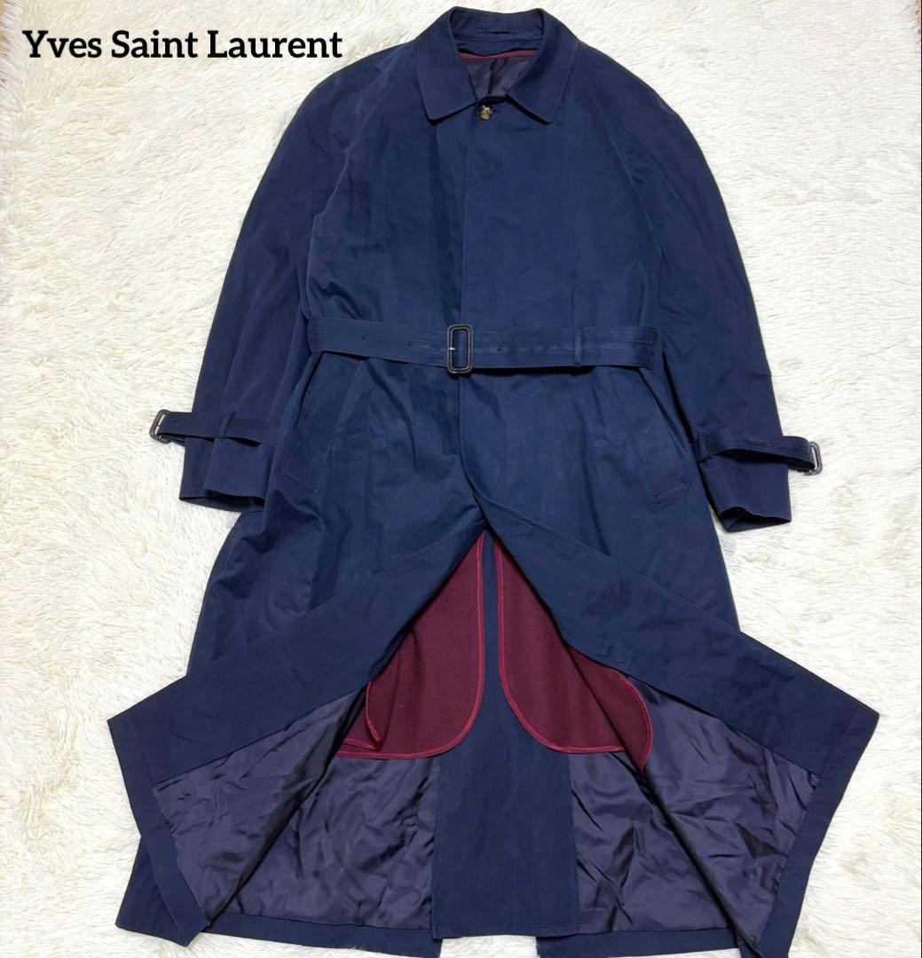 イヴサンローラン トレンチコート ライナー ベルト ステンカラー ネイビー L