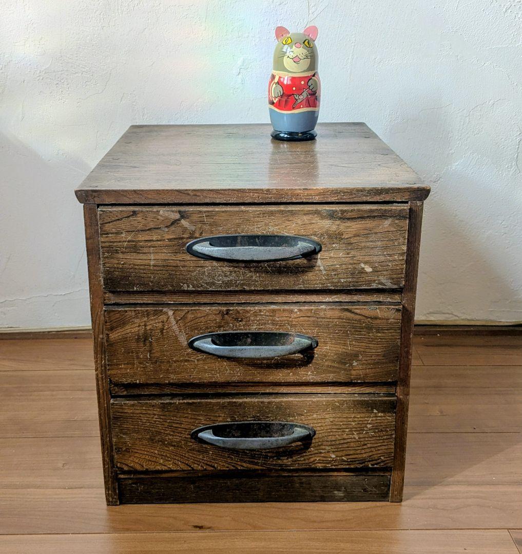 アンティーク　木製3段引き出し 箪笥