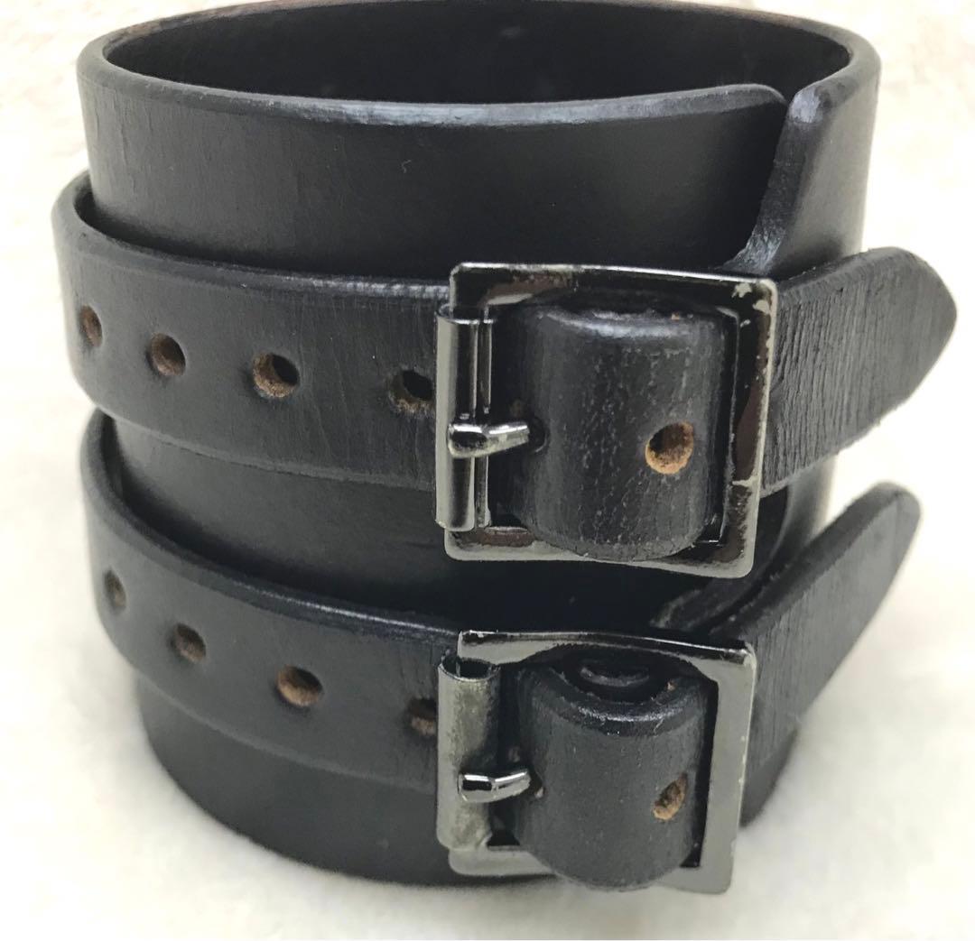 稀少ジャムホームメイドアンドレディメイド革バングルブレスレット黒リストバンドレア