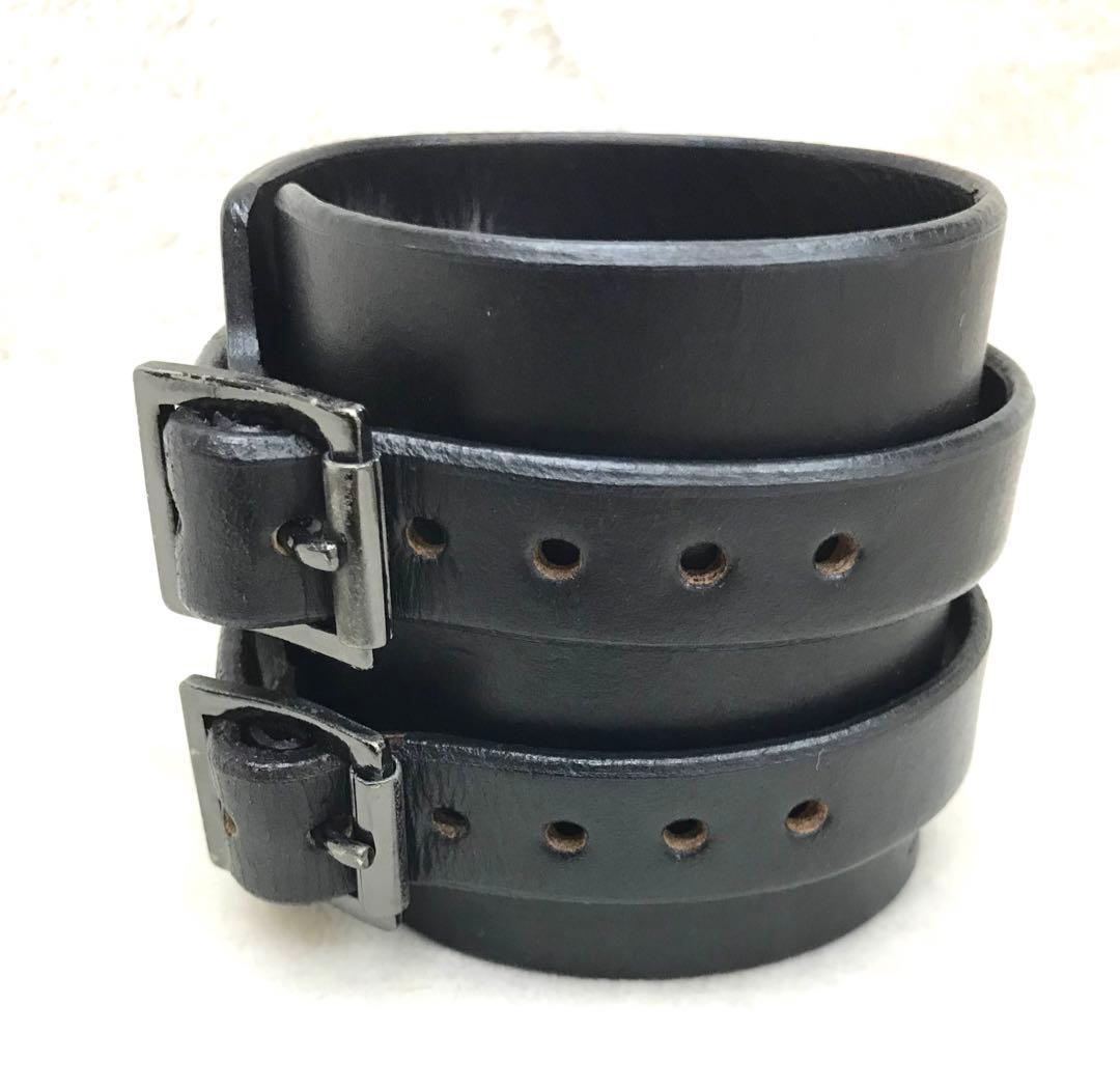 稀少ジャムホームメイドアンドレディメイド革バングルブレスレット黒リストバンドレア