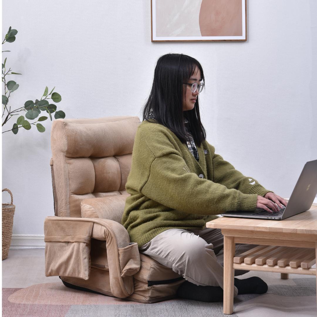 座椅子 リクライニング14段ギアリクライニングチェアー ファブリック【ベージュ】