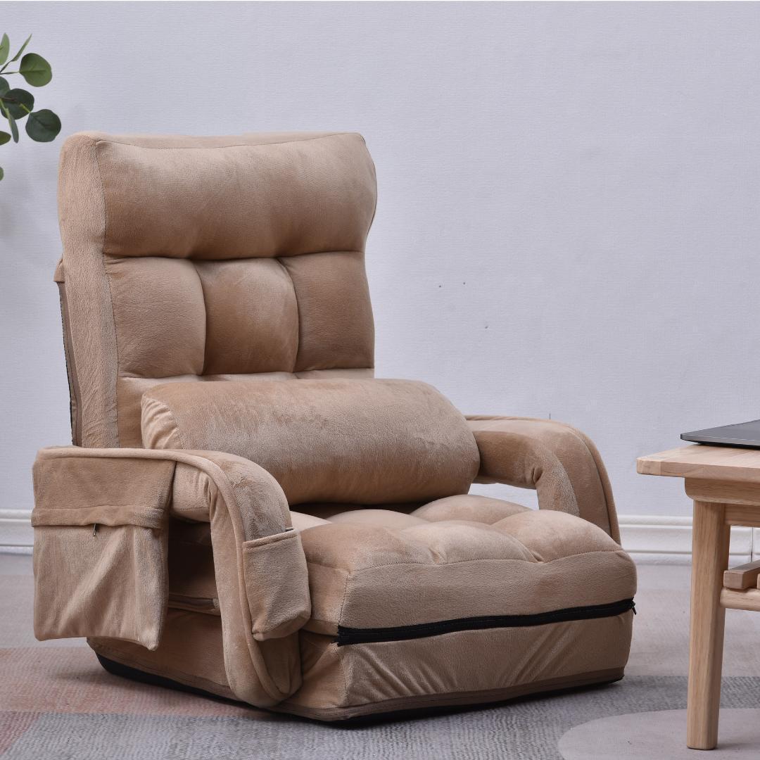 座椅子 リクライニング14段ギアリクライニングチェアー ファブリック【ベージュ】