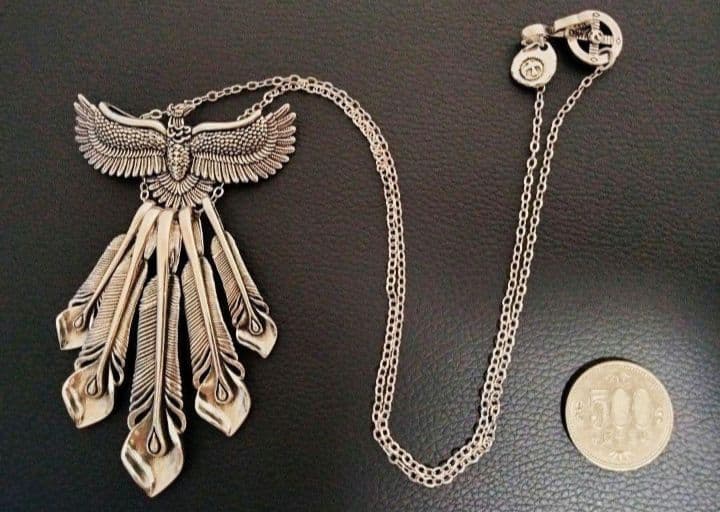 超豪華！特大フェザー　ネックレス【イーグルフック&ホイール付】