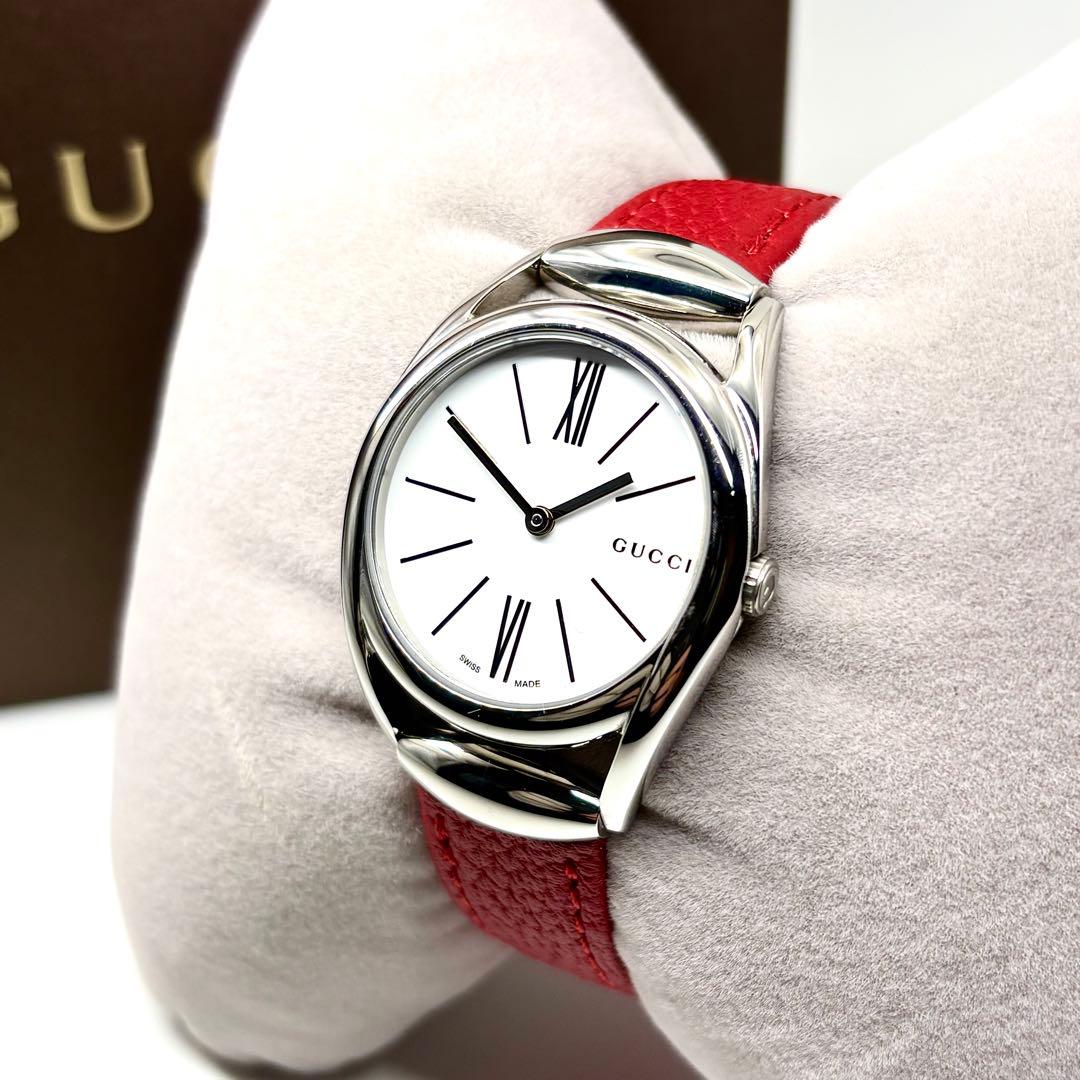 未使用級【新品電池】GUCCI ホースビット 純正ベルト 140.5 白文字盤