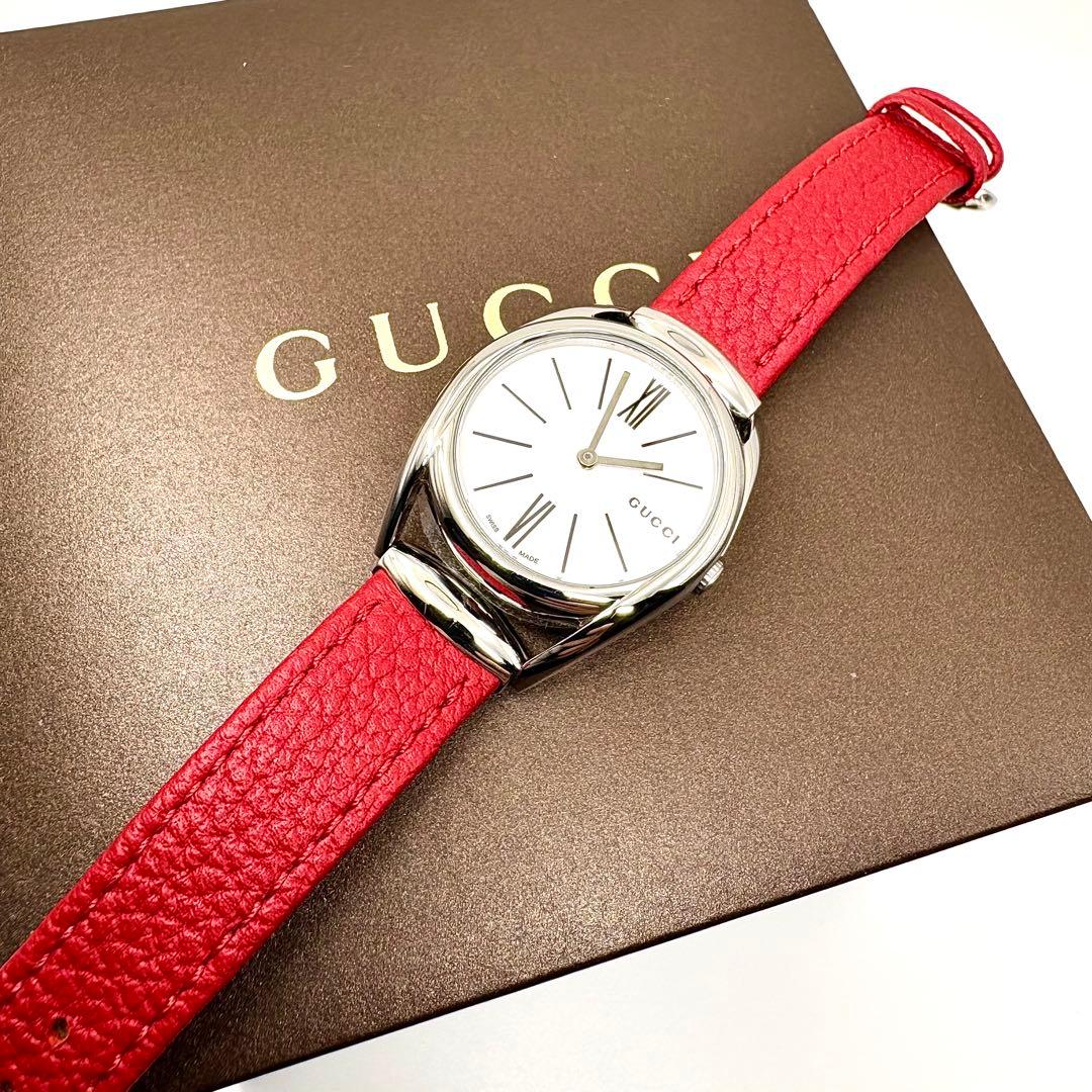 未使用級【新品電池】GUCCI ホースビット 純正ベルト 140.5 白文字盤