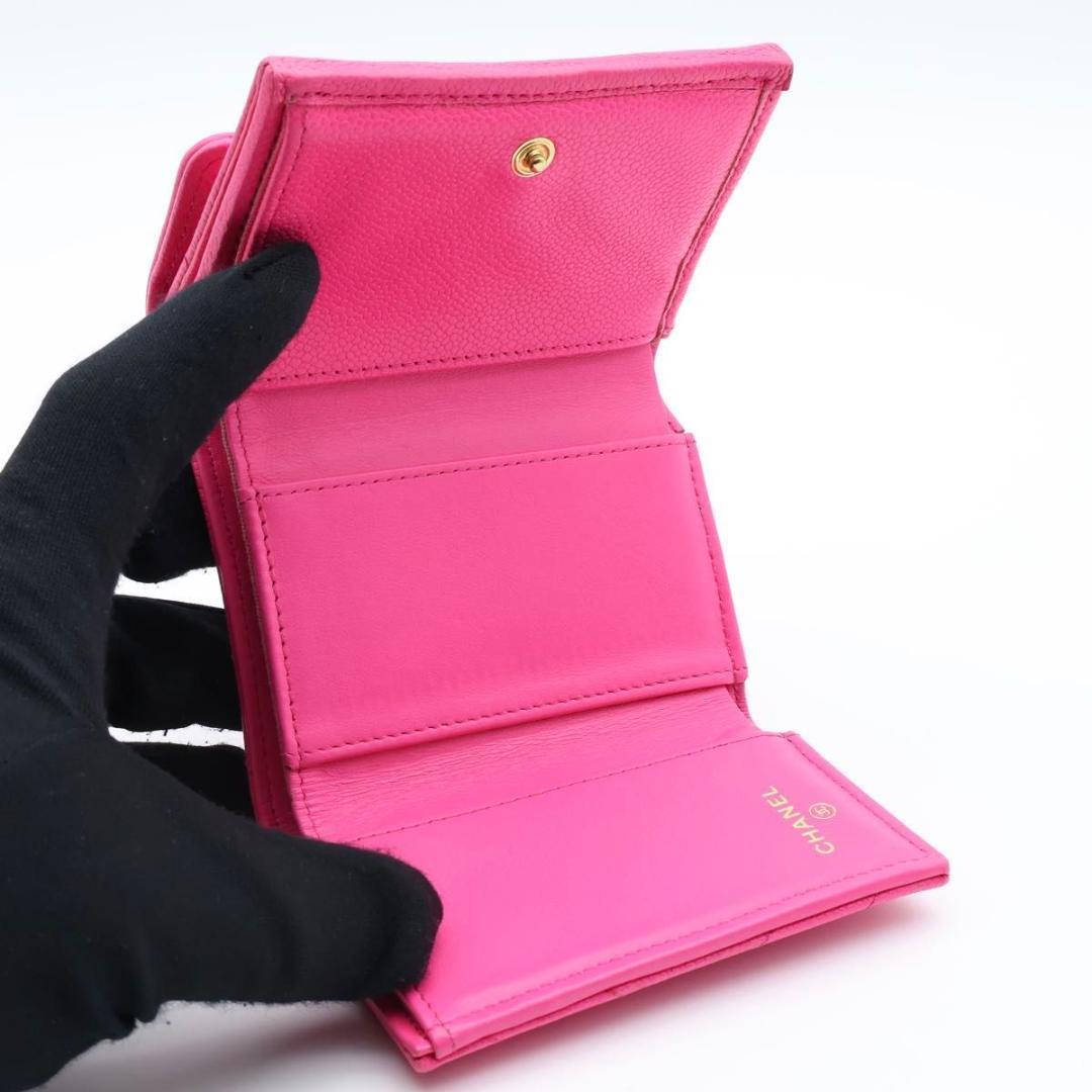 【極美品】CHANEL ボーイシャネル　Vステッチ 三つ折り財布　ピンク