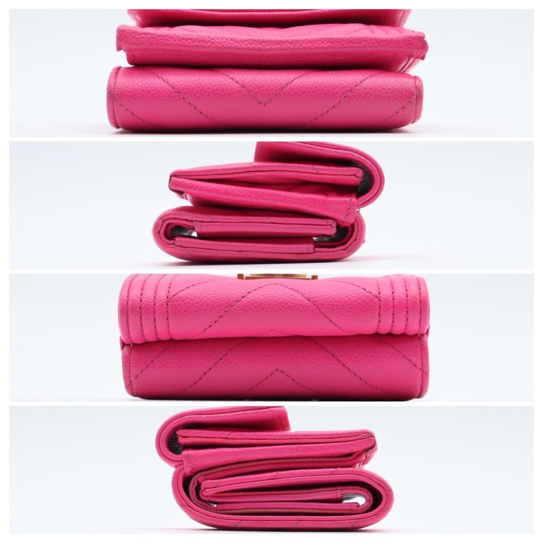 【極美品】CHANEL ボーイシャネル　Vステッチ 三つ折り財布　ピンク