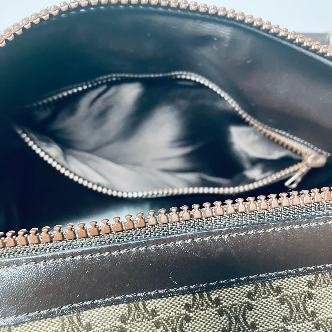 美品 CELINE PVC レザー ボストンバッグ マカダム トリオンフ 茶