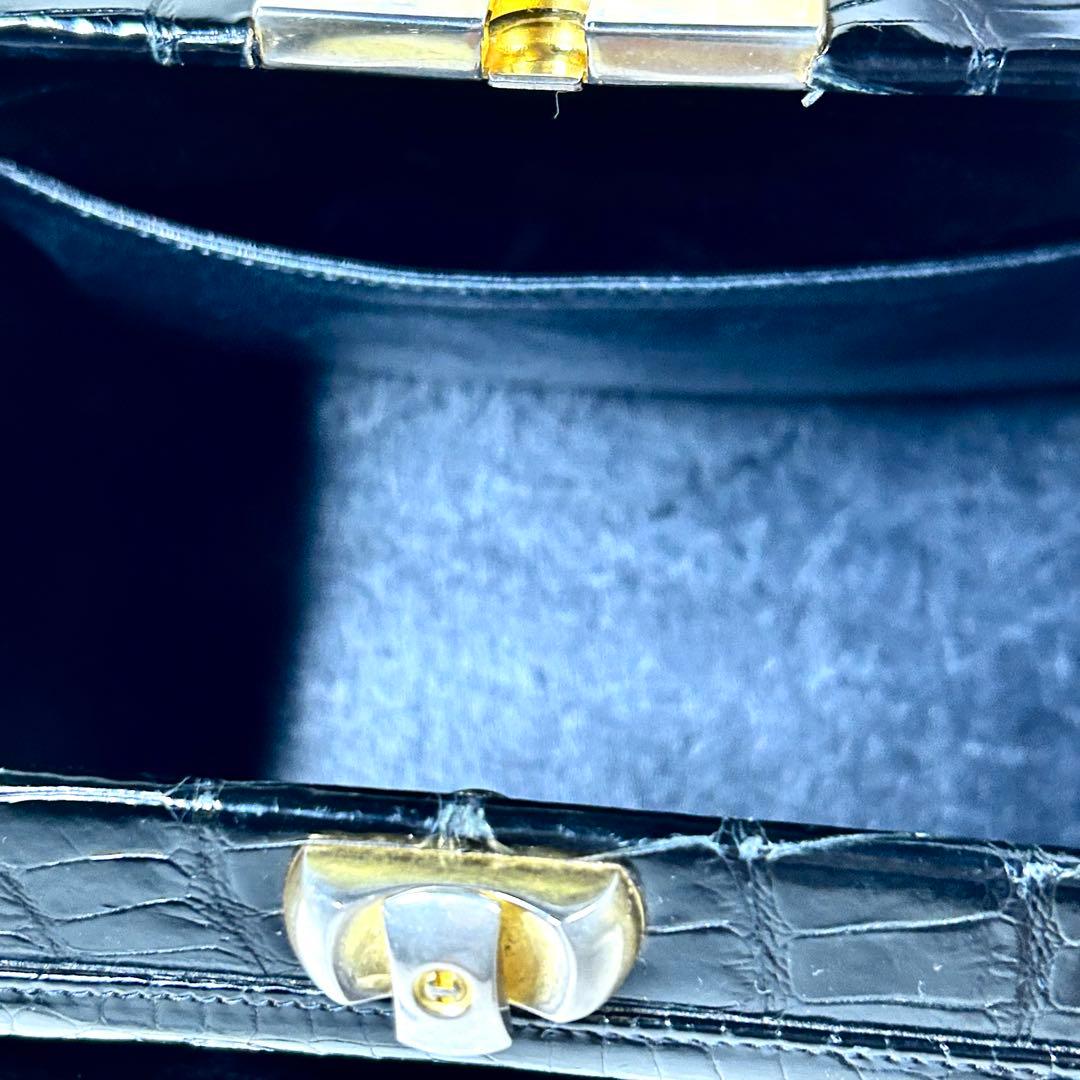 希少✨ シャイニングクロコダイル ダレスバッグ 黒 ゴールド金具 フォーマル