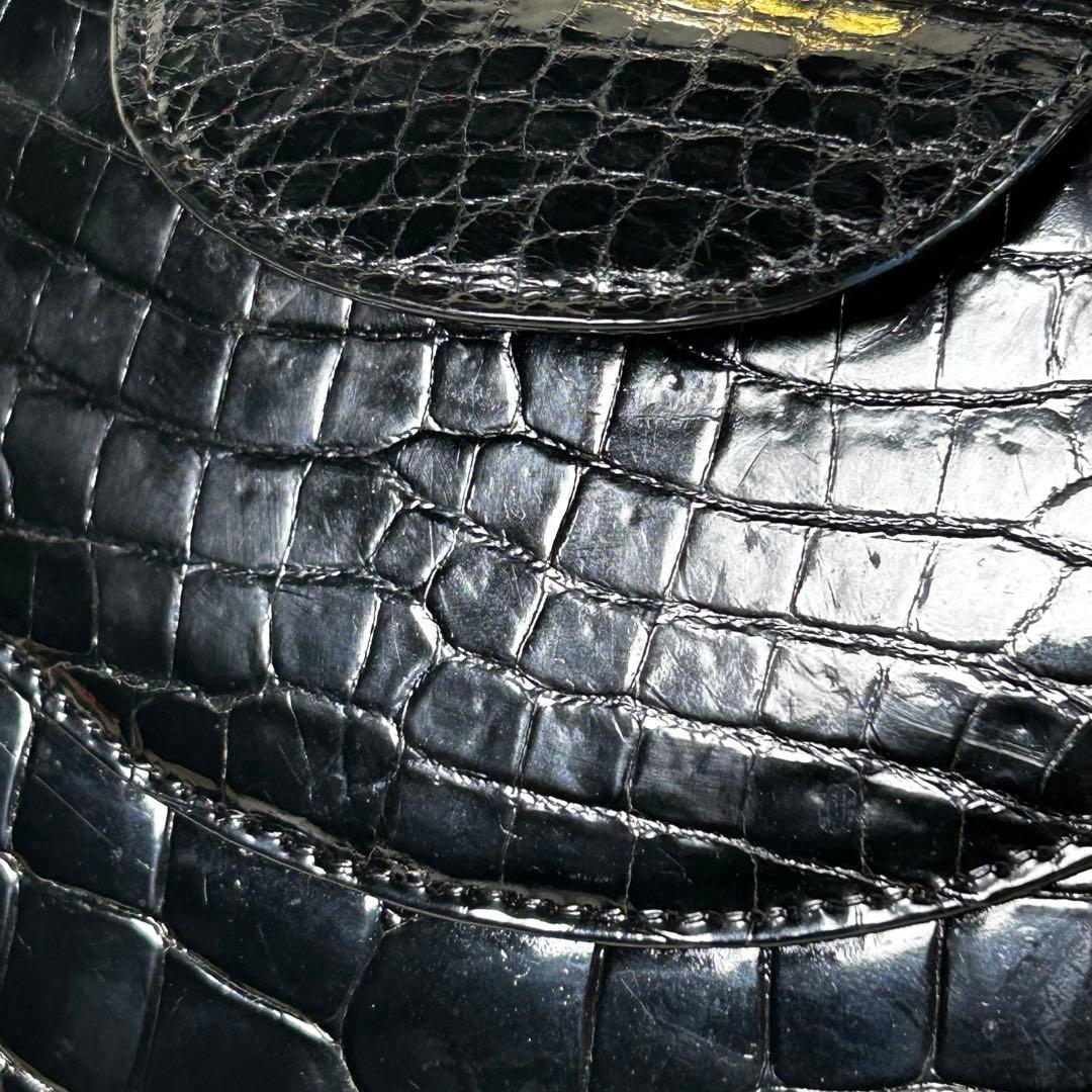 希少✨ シャイニングクロコダイル ダレスバッグ 黒 ゴールド金具 フォーマル