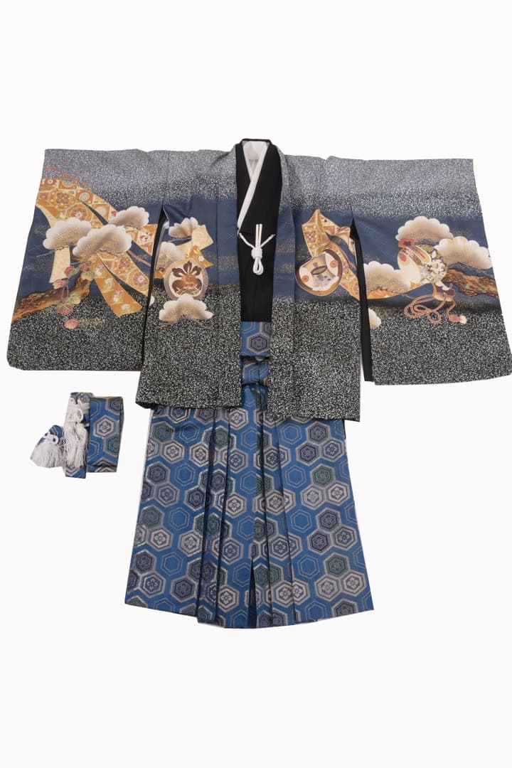 ◆オススメ◆ 七五三　衣装　5歳　男の子　羽織袴セット　薄緑　金色