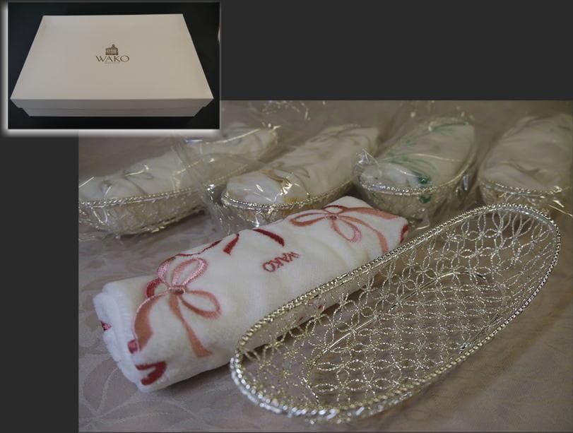 値下！銀座和光　WAKO 銀細工おしぼりトレイハンドタオルセット５客未使用超美品
