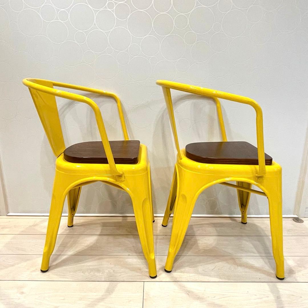 スチールチェア 木製座面 北欧 インダストリアル アームチェア レトロ 2脚