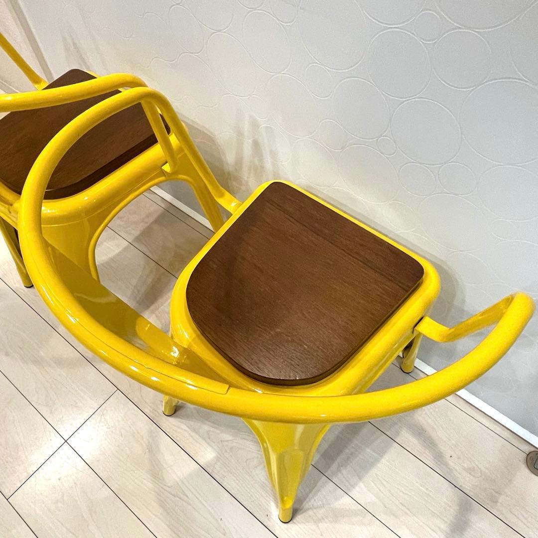 スチールチェア 木製座面 北欧 インダストリアル アームチェア レトロ 2脚