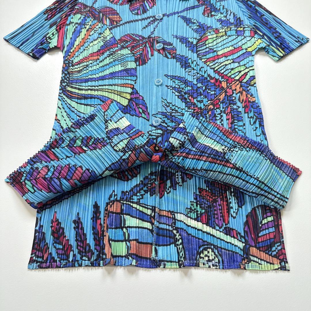 ▪️美品 プリーツプリーズ ボタニカル柄 半袖シャツ トップス 羽織り