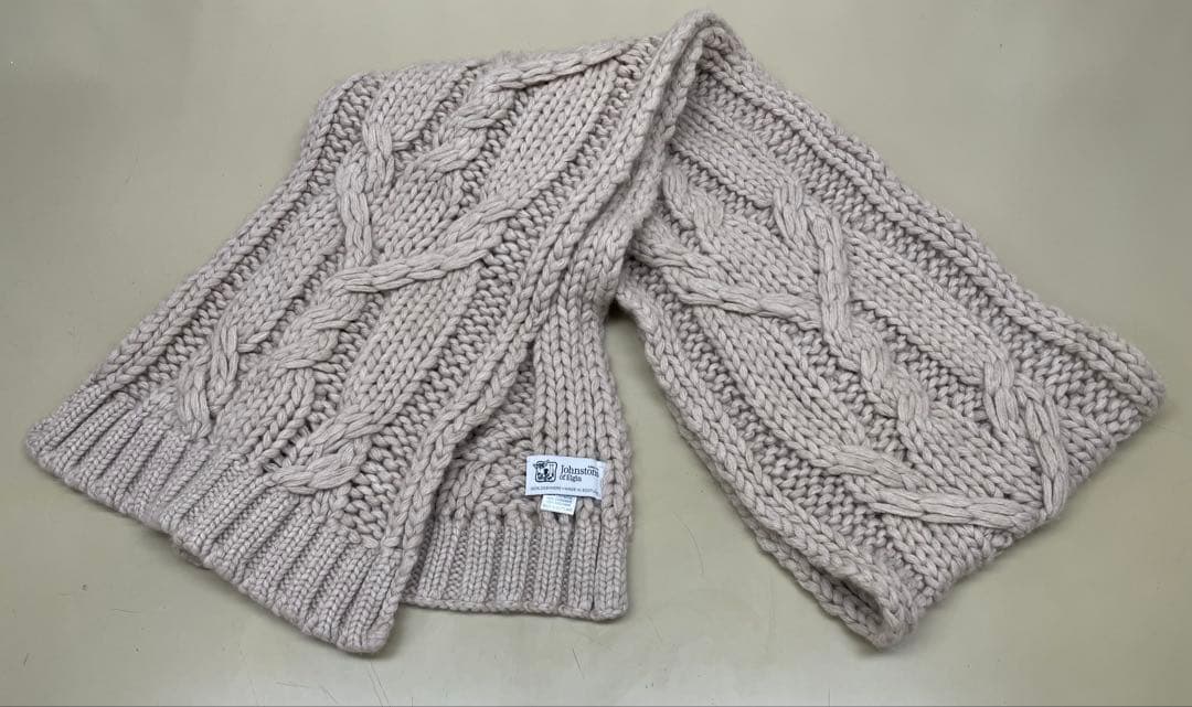 ジョンストンズ　カシミヤ100%　ケーブル編み　ロング マフラー　ユニセックス