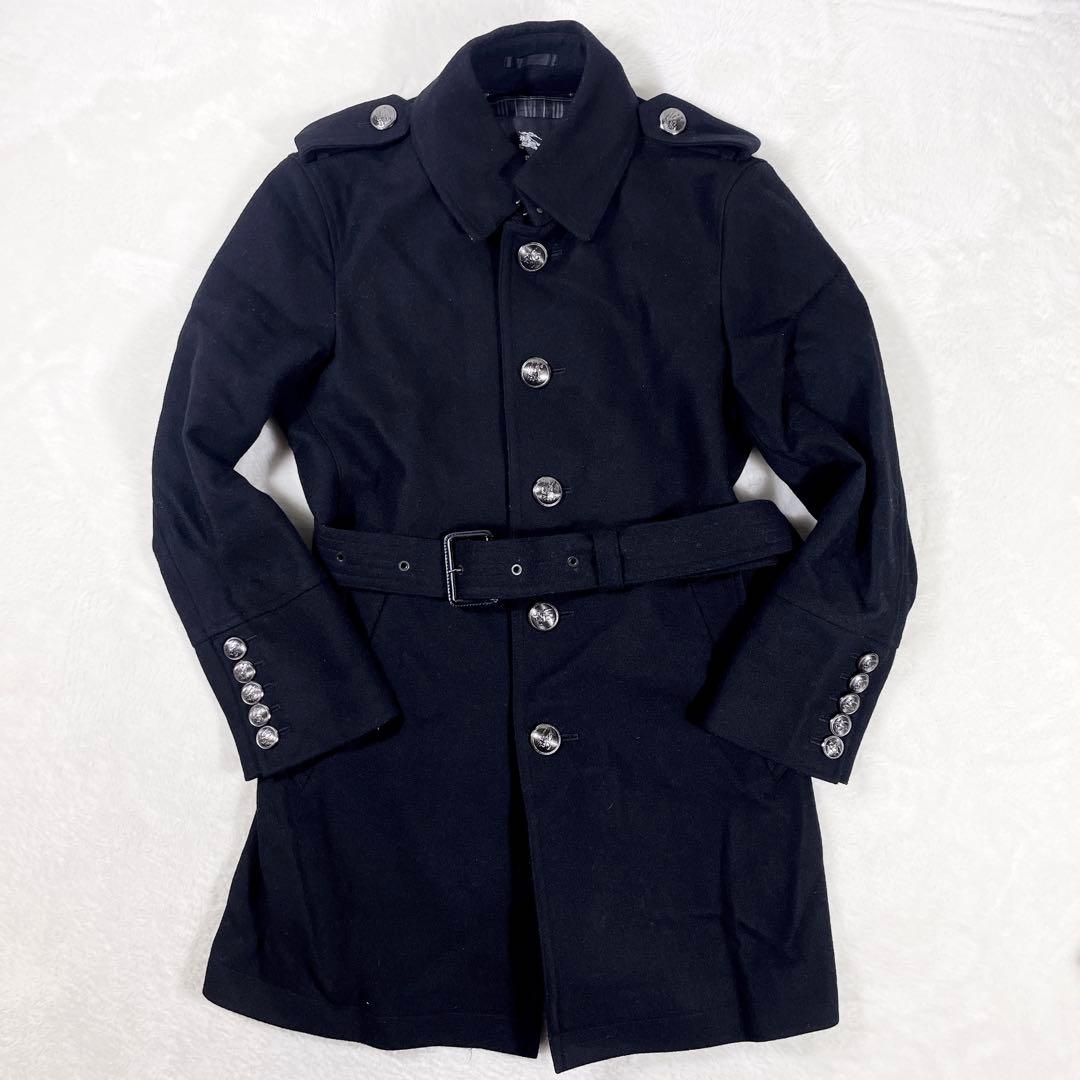 バーバリーブラックレーベル 銀ボタン マリンコート カシミヤ ウールコート