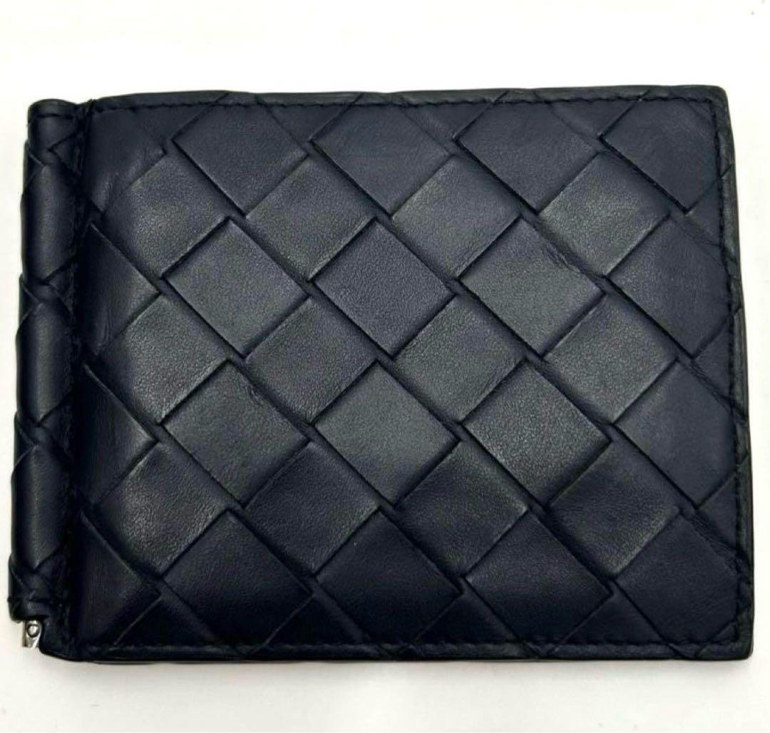 極美品　ボッテガヴェネタ　マキシイントレチャート　マネークリップ　ダークネイビー