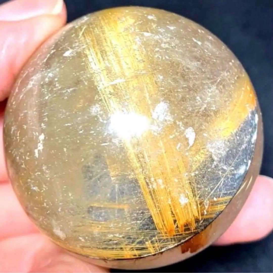 45mm ゴールドルチルクォーツ　丸玉　スフィア　金針水晶
