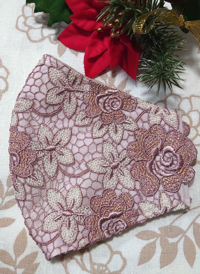 Ｎｏ．2260 ピンク花柄ケミカルレース♡ハンドメイドマスク