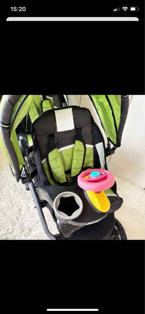 Jeep 2人乗りベビーカー 緑色 ハンドル、カップホルダー付き