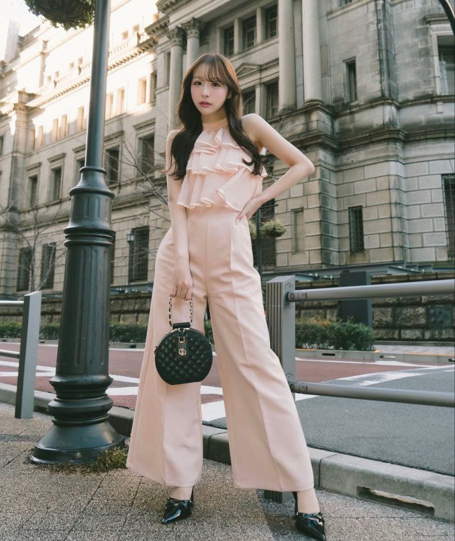 Darich ダーリッチ ティアードフリルジャンプスーツピンクFL