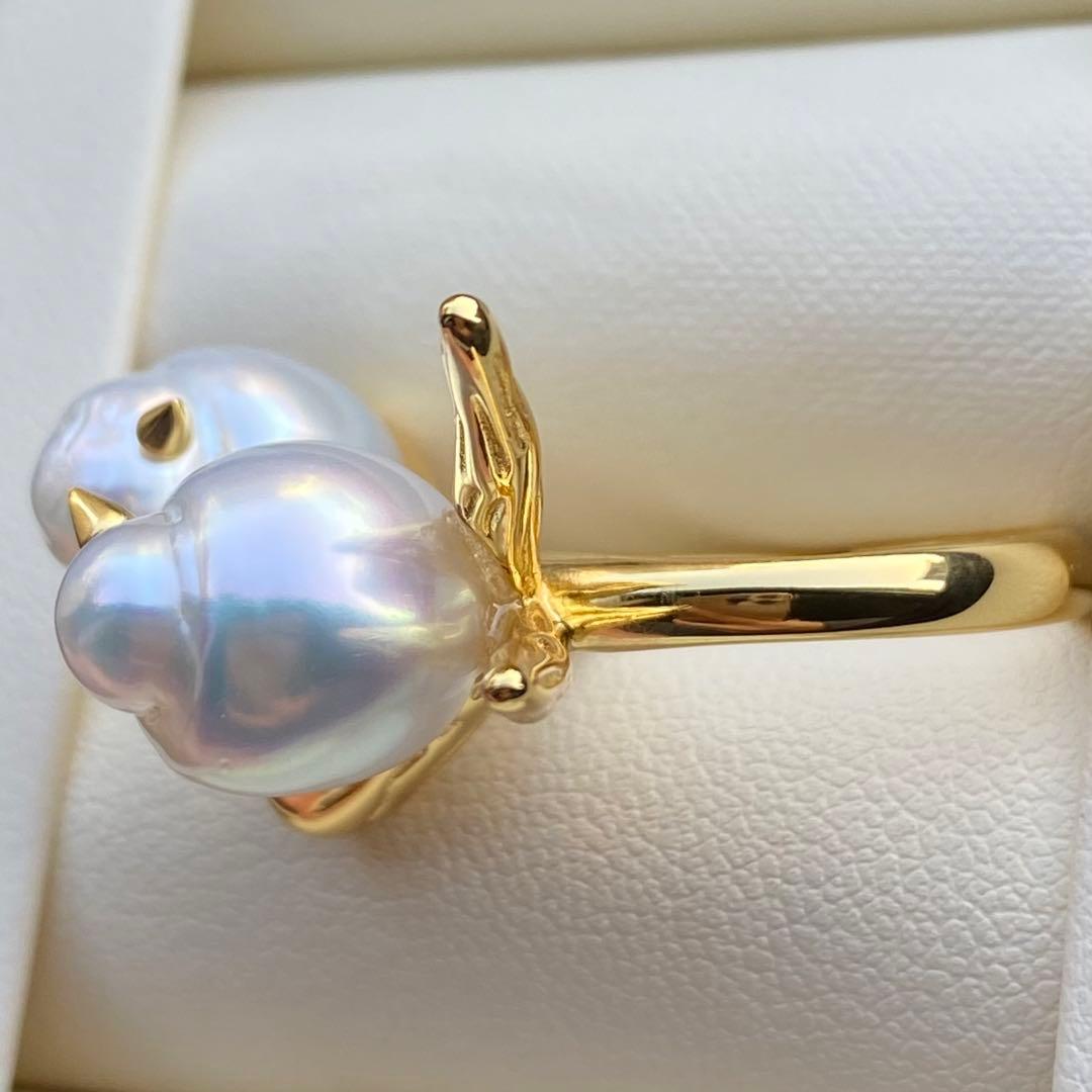 本真珠　南洋白蝶真珠ダブルリング「鳥と枝」　13.2mmホワイトL1257