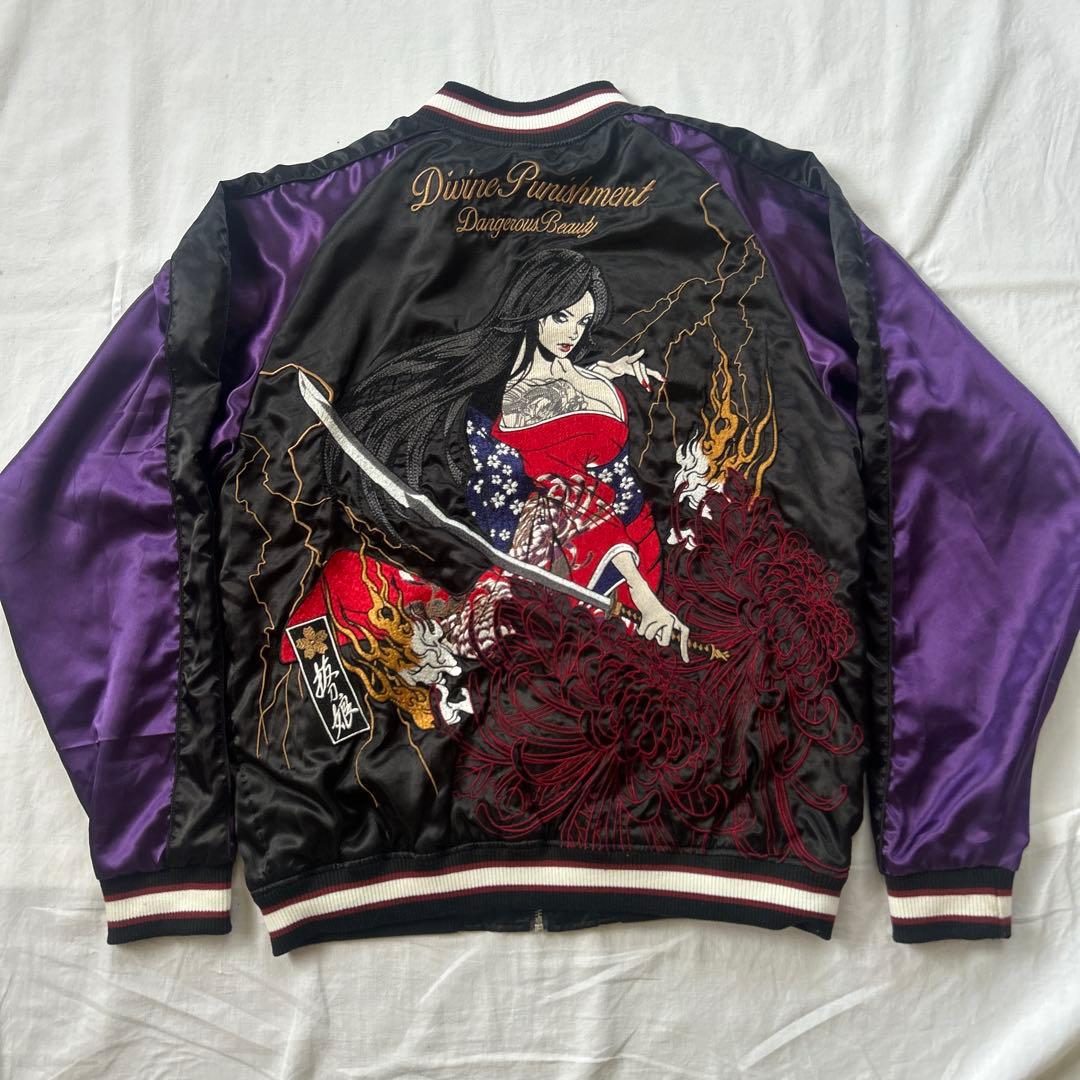 抜刀娘 スカジャン リバーシブル サテンジャケット XL