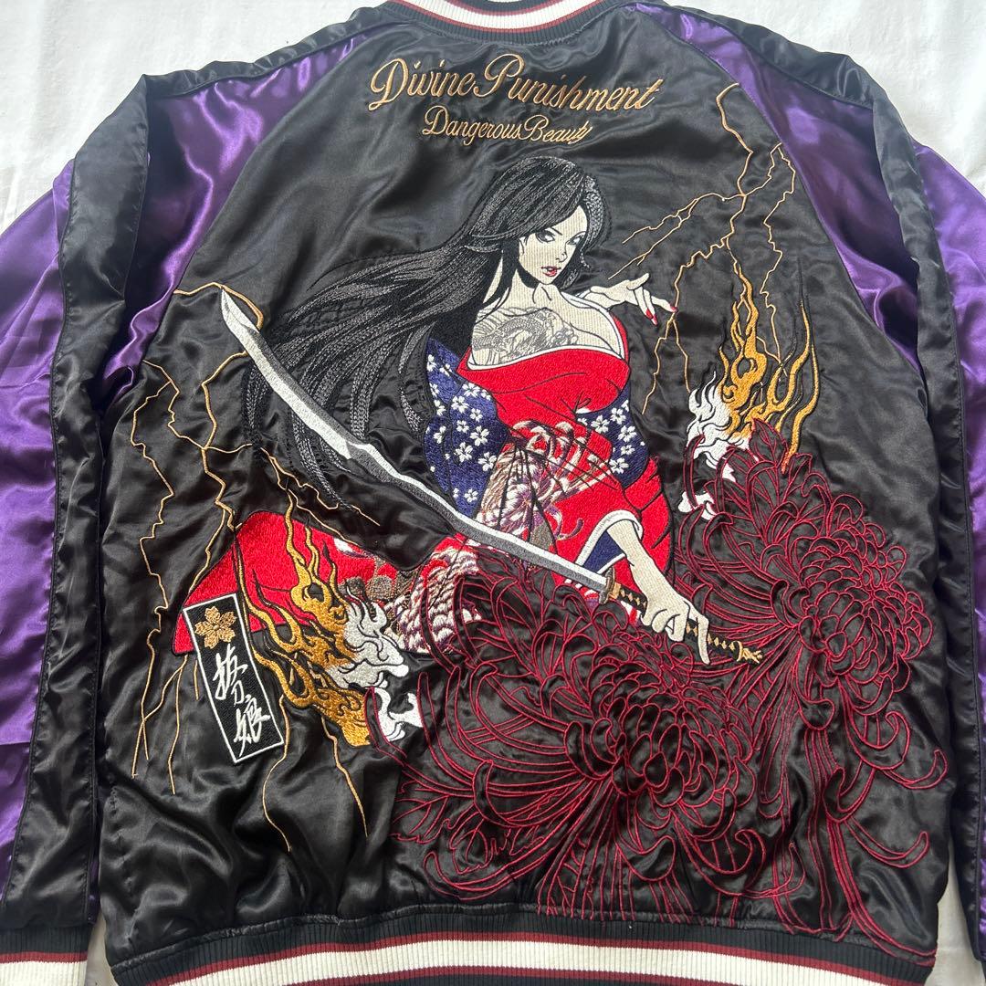 抜刀娘 スカジャン リバーシブル サテンジャケット XL