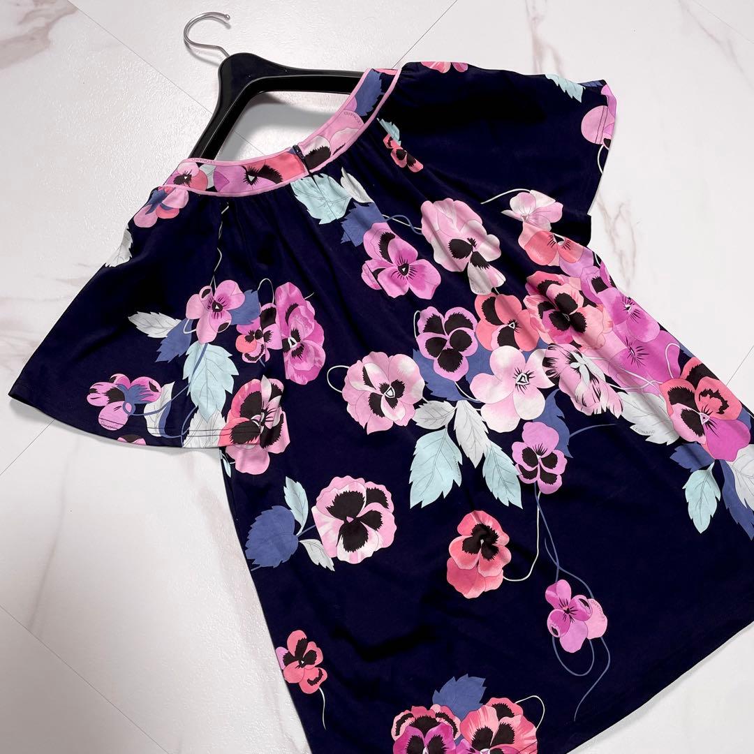 未使用級✨LEONARD カットソー シャツ トリム パンジー 現行 近年モデル