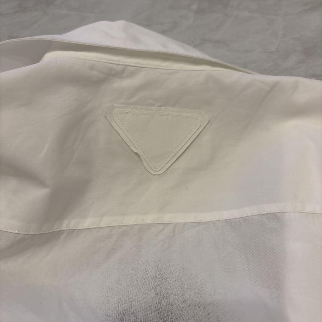 PRADA 2022ss コットン　プリントシャツ 36 白　半袖　Lサイズ