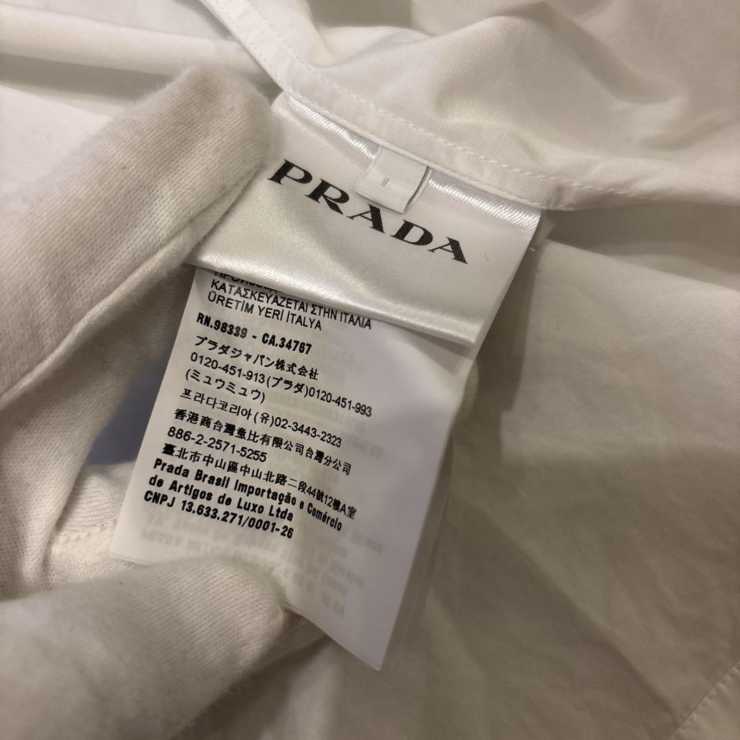 PRADA 2022ss コットン　プリントシャツ 36 白　半袖　Lサイズ