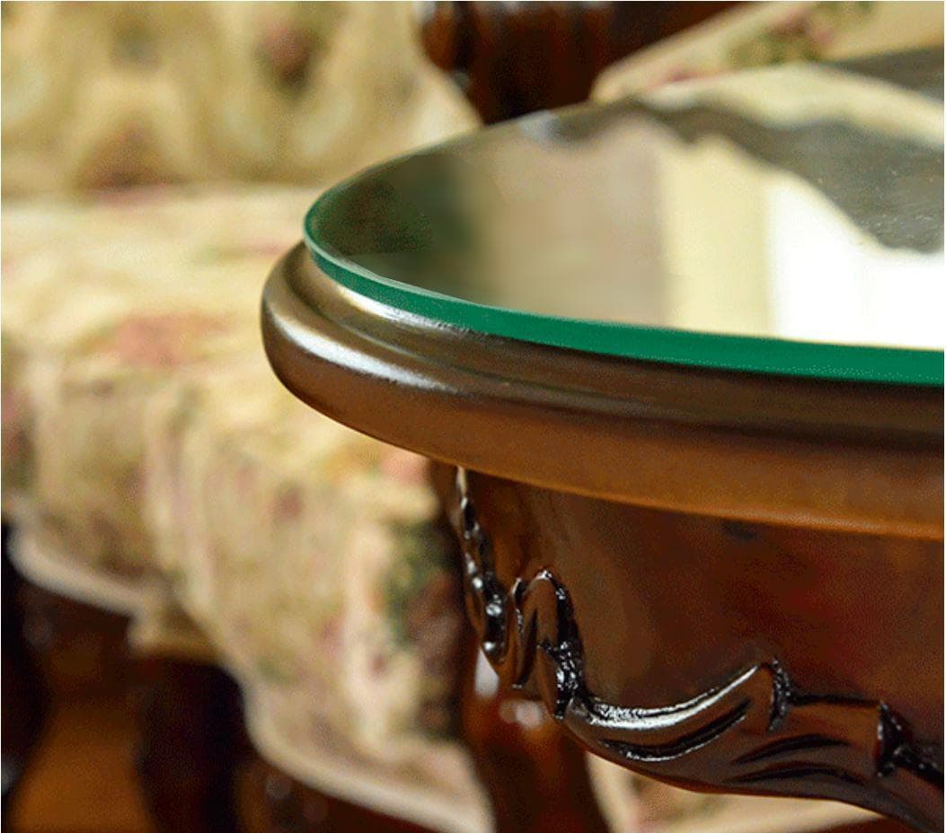 激安！　新品　マホガニー　円形　保護ガラス付　 花柄 　彫刻　猫脚　4本足